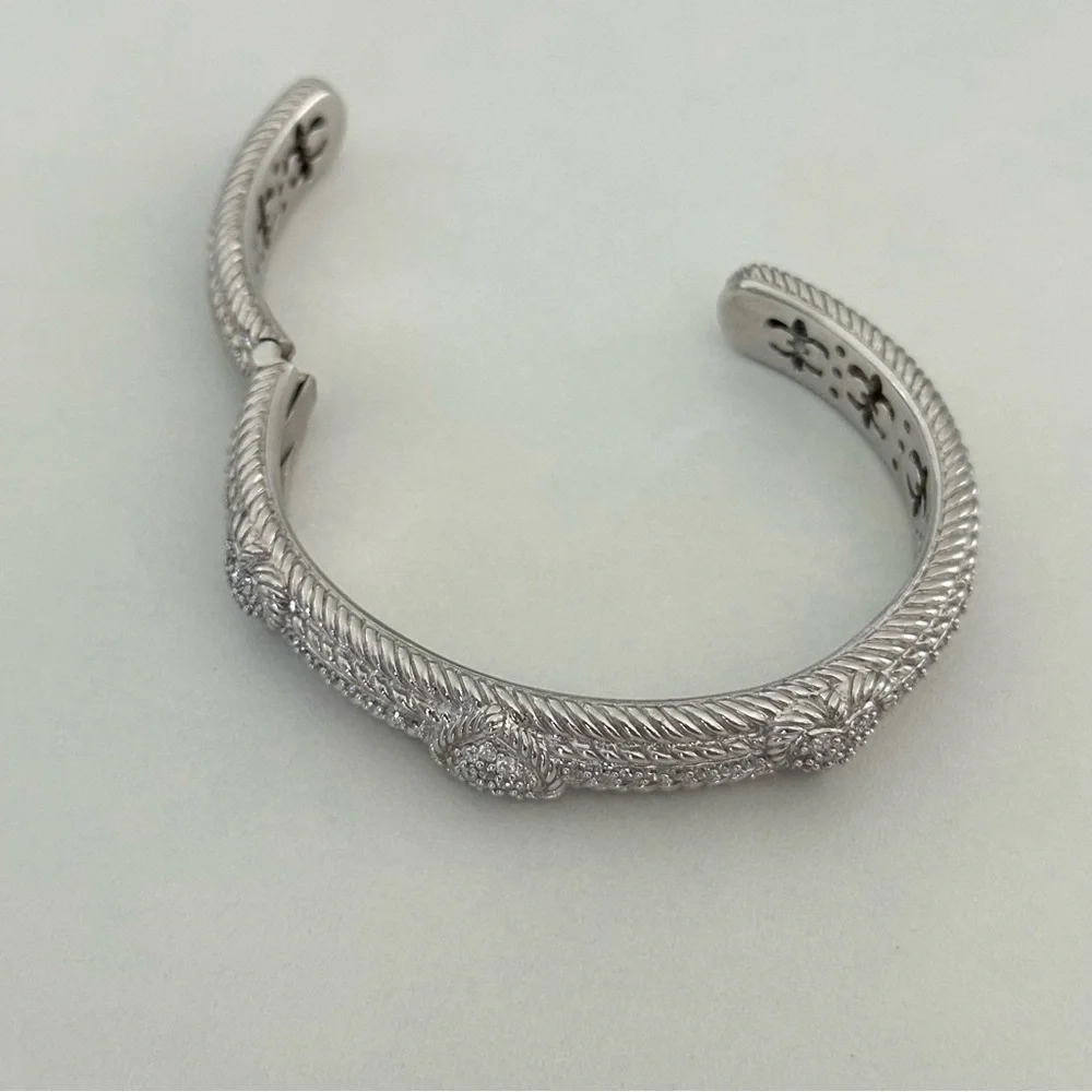 Judith Ripka Clear CZ Triple Heart Diamonique Heavy Silver Cuff Bracelet